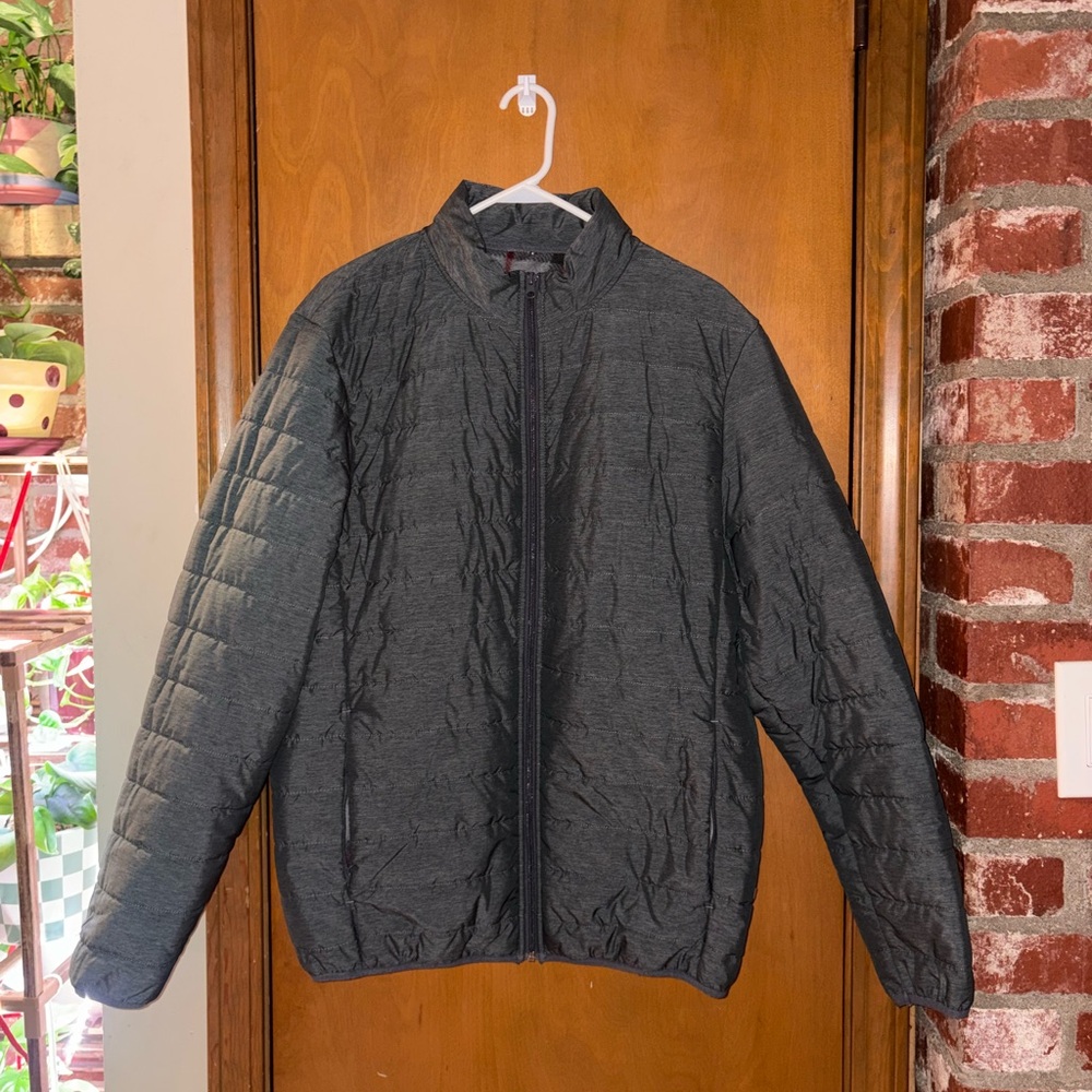 Men's Charcoal Puffer Fleece-Lined Jacket
